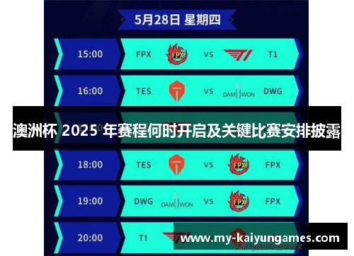 澳洲杯 2025 年赛程何时开启及关键比赛安排披露 澳洲杯 2025 年赛程何时开启及关键比赛安排披露